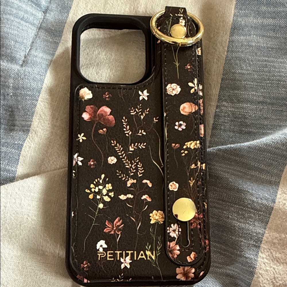 Floral Leather Phone Case with Wrist Strap and card holder